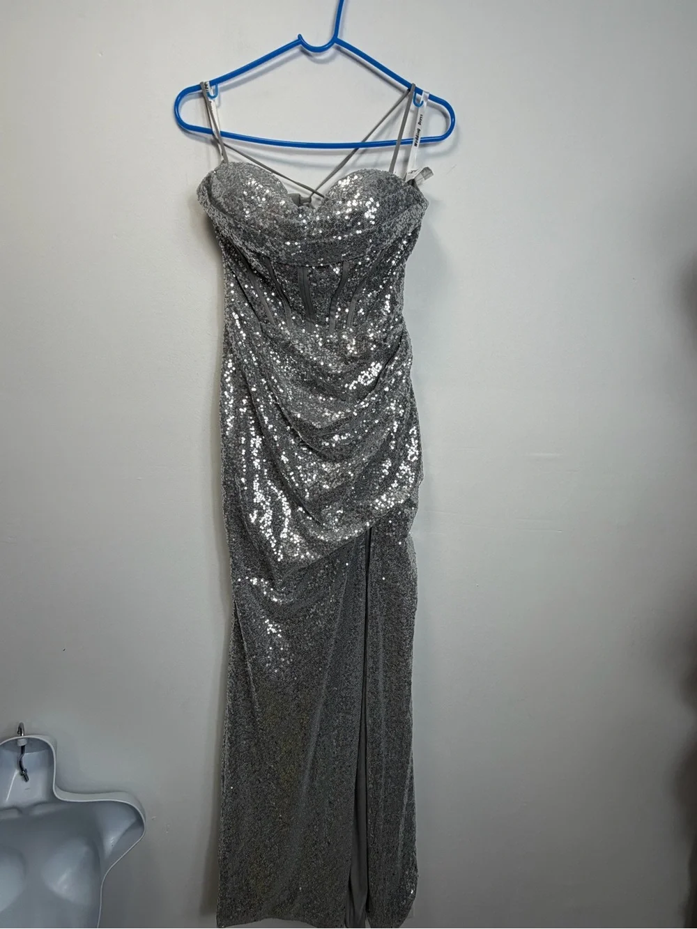 Sequin Corset Evening Gown in Silver - Picture 9 of 15